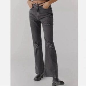 BDG Charcoal Gray Black Distressed Stretch High rise Flare Jeans size 27